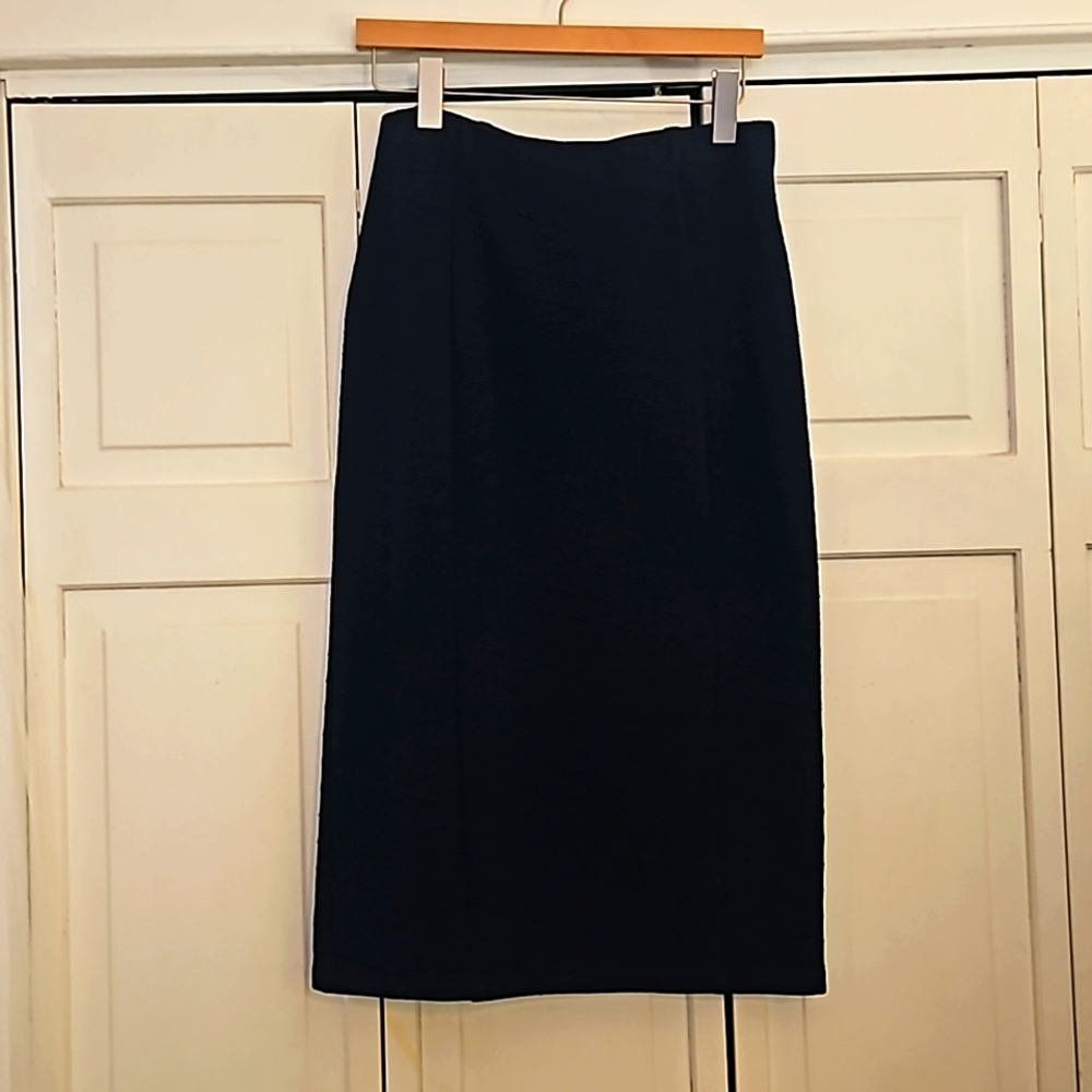 NYCC size S midi navy blue textured elastic waist midi pencil skirt